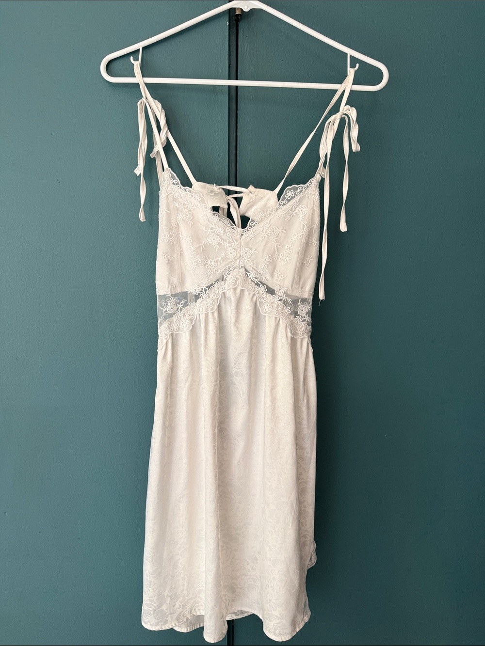 Lace Trim Satin Chemise Nightdress in white